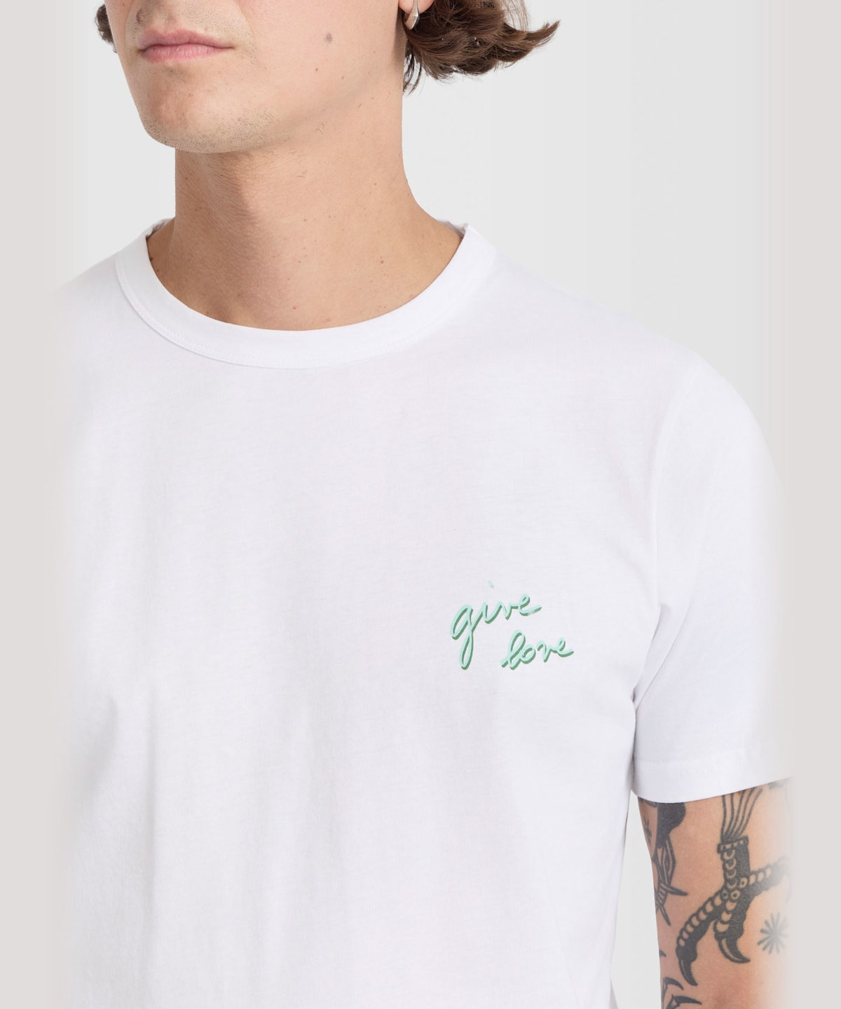 FEMME ウィメンズ メッセージ プリント コットン 半袖 Tシャツ "Give love" ホワイト