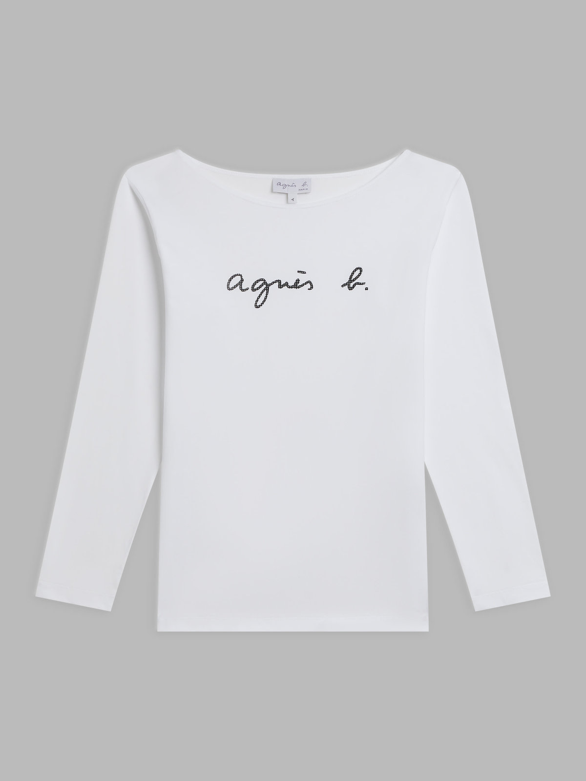FEMME ウィメンズ ロゴ プリント コットン ボートネック 長袖 Tシャツ ”New Bow” ホワイト
