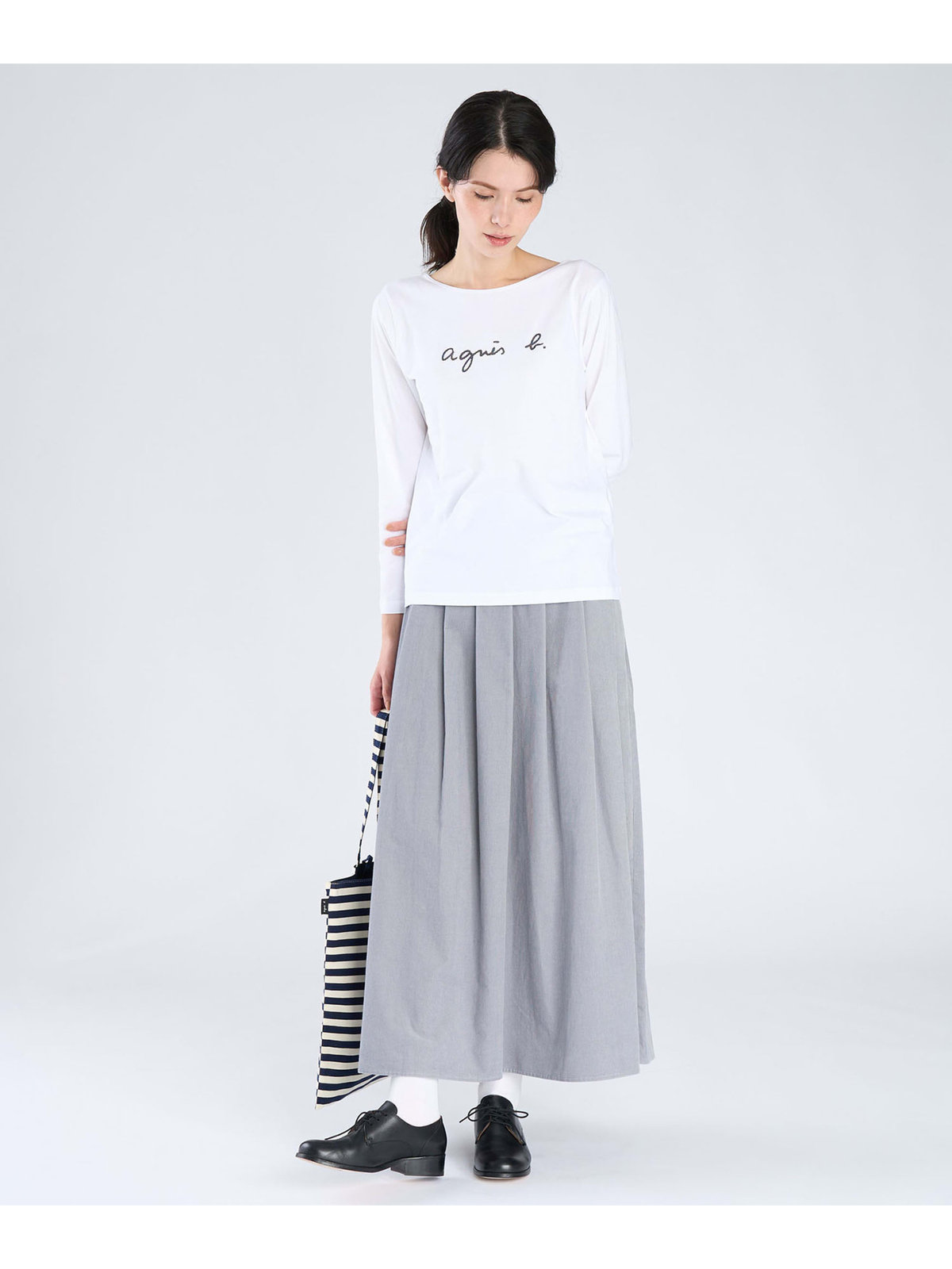 FEMME ウィメンズ ロゴ プリント コットン ボートネック 長袖 Tシャツ ”New Bow” ホワイト