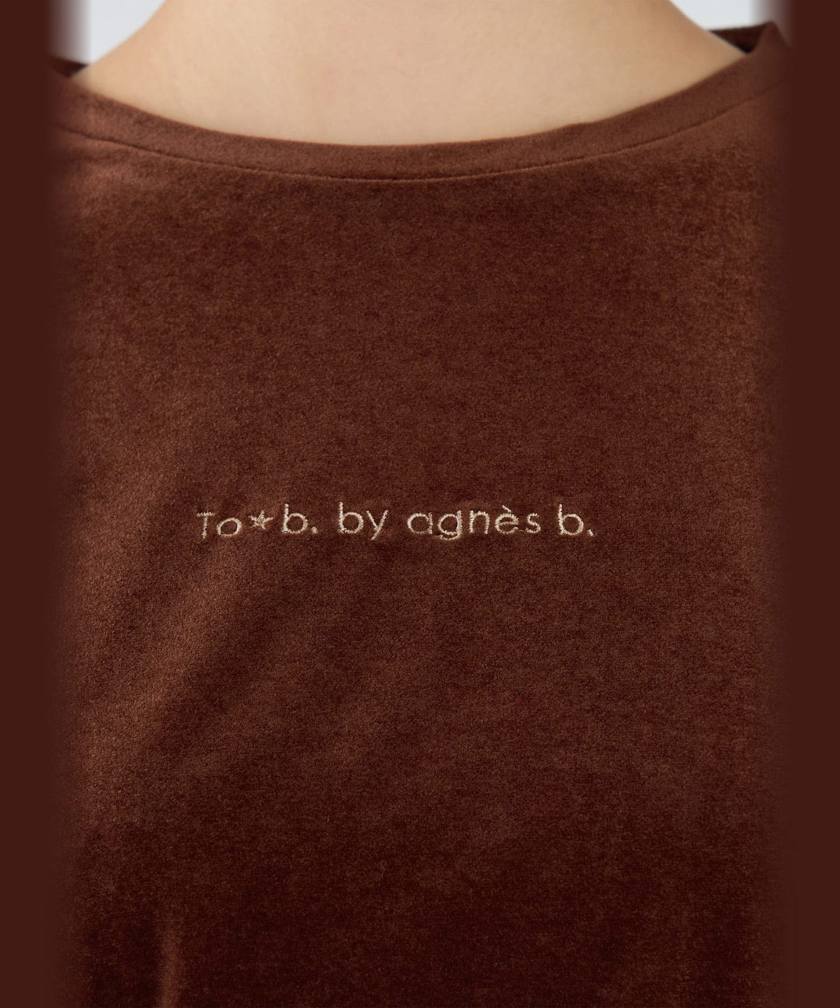 To b. by agnès b. ロゴ刺繍 シアー ベロア 長袖 Tシャツ ブラウン