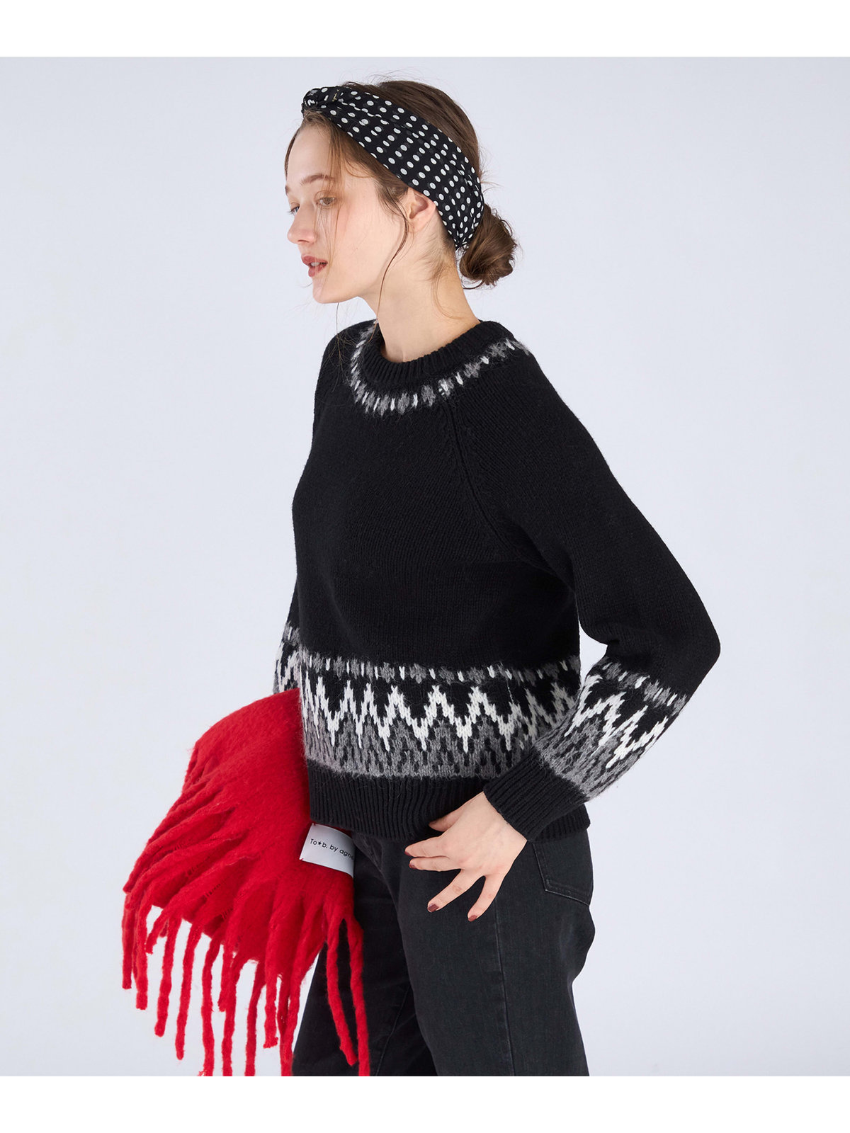 To b. by agnès b. 【Outlet】ノルディック ニット プルオーバー ブラック