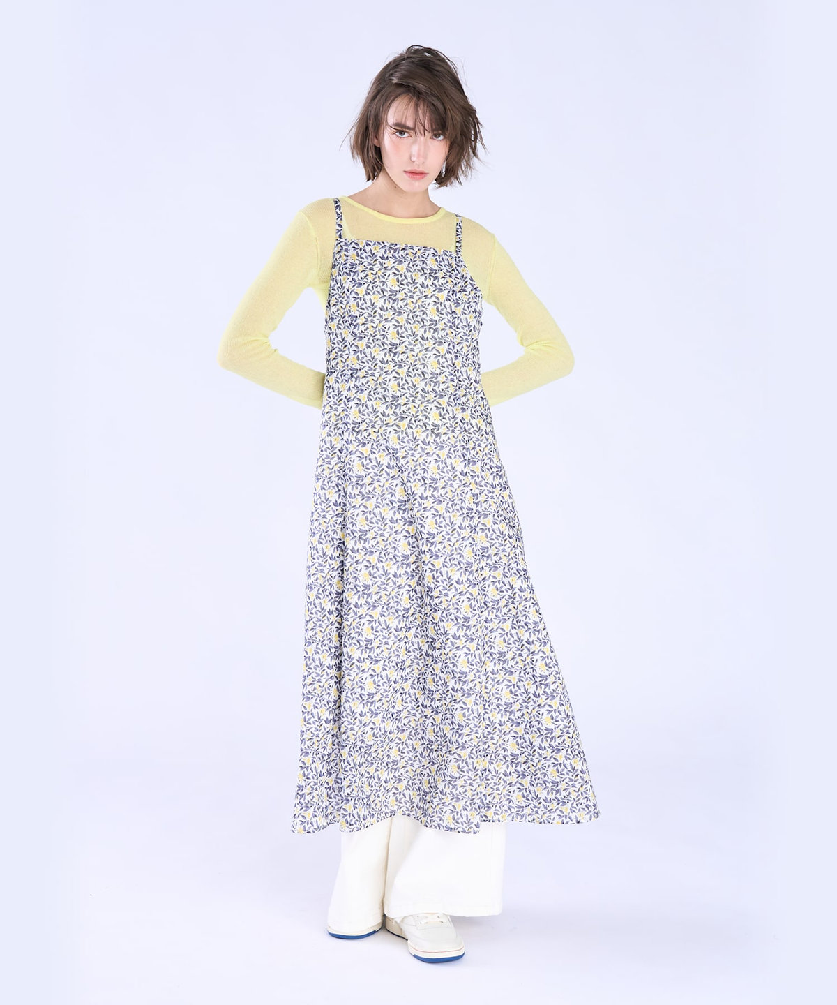 To b. by agnès b. シアー リブ フリル 長袖 ニット プルオーバー イエロー