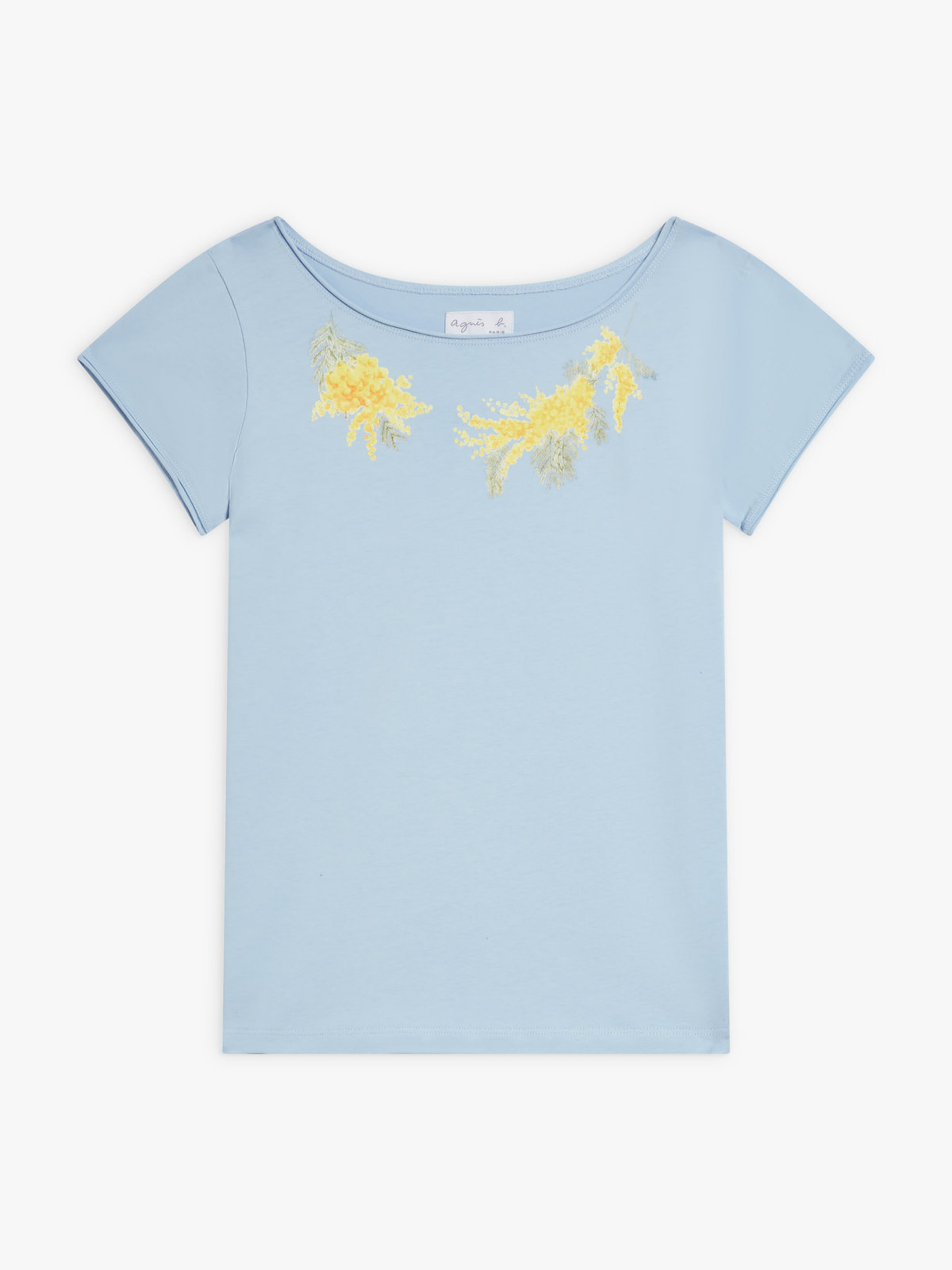 FEMME ウィメンズ コットン プリント 半袖 アーティスト Tシャツ "MA ZA SI" ブルー