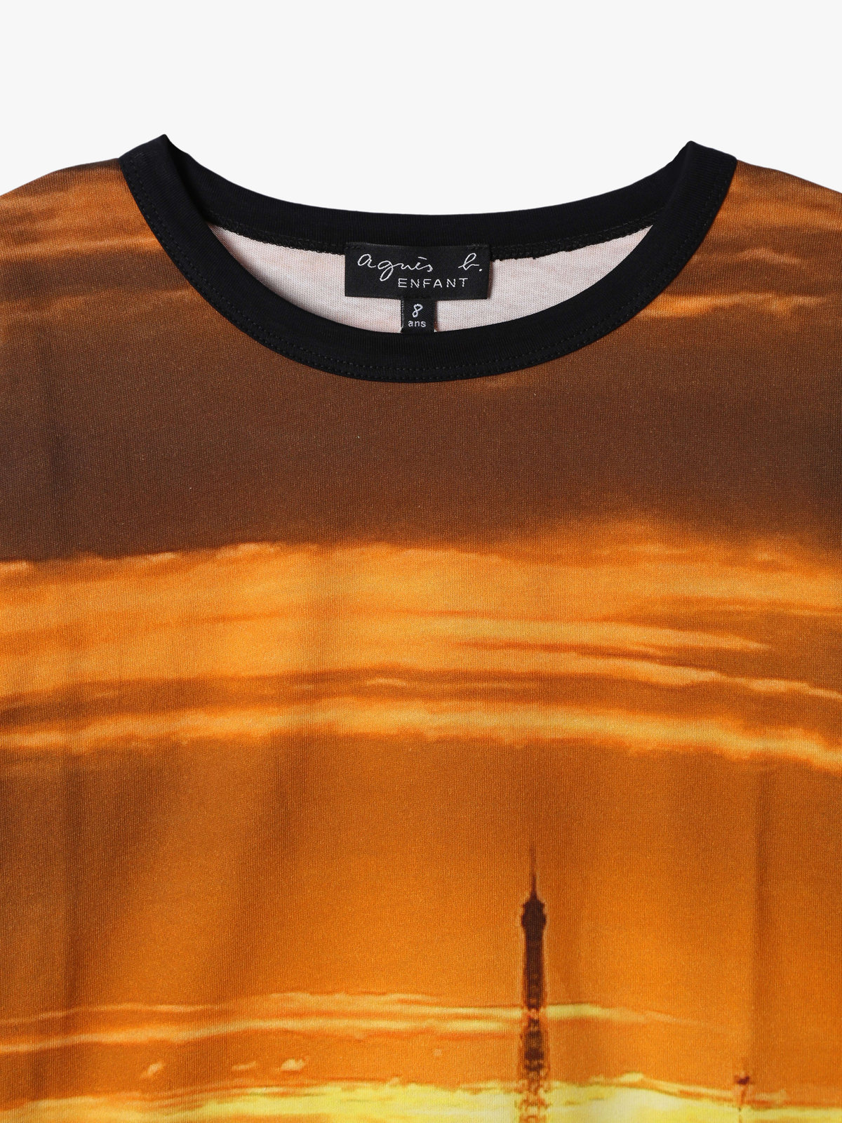 ENFANT ユニセックス キッズ フォトプリント コットン 長袖 Tシャツ "Tour Eiffel, ciel orange" マルチ