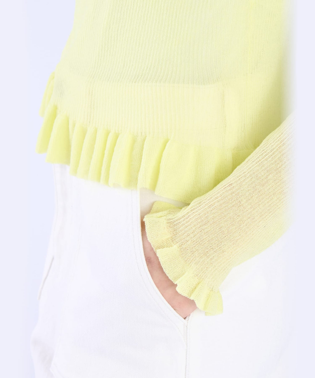 To b. by agnès b. シアー リブ フリル 長袖 ニット プルオーバー イエロー