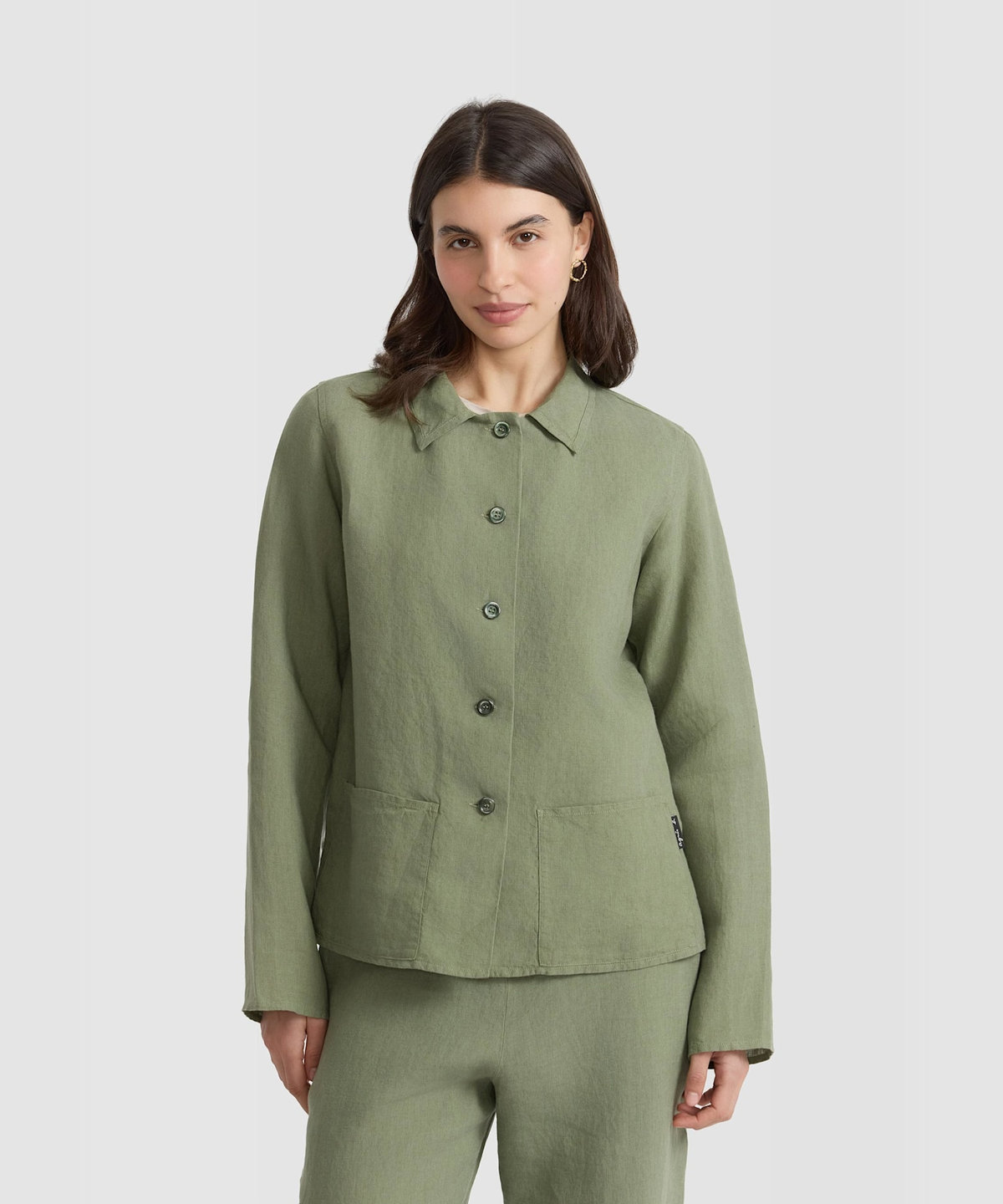 FEMME ウィメンズ リネン 長袖 シャツ "Perine" カーキ