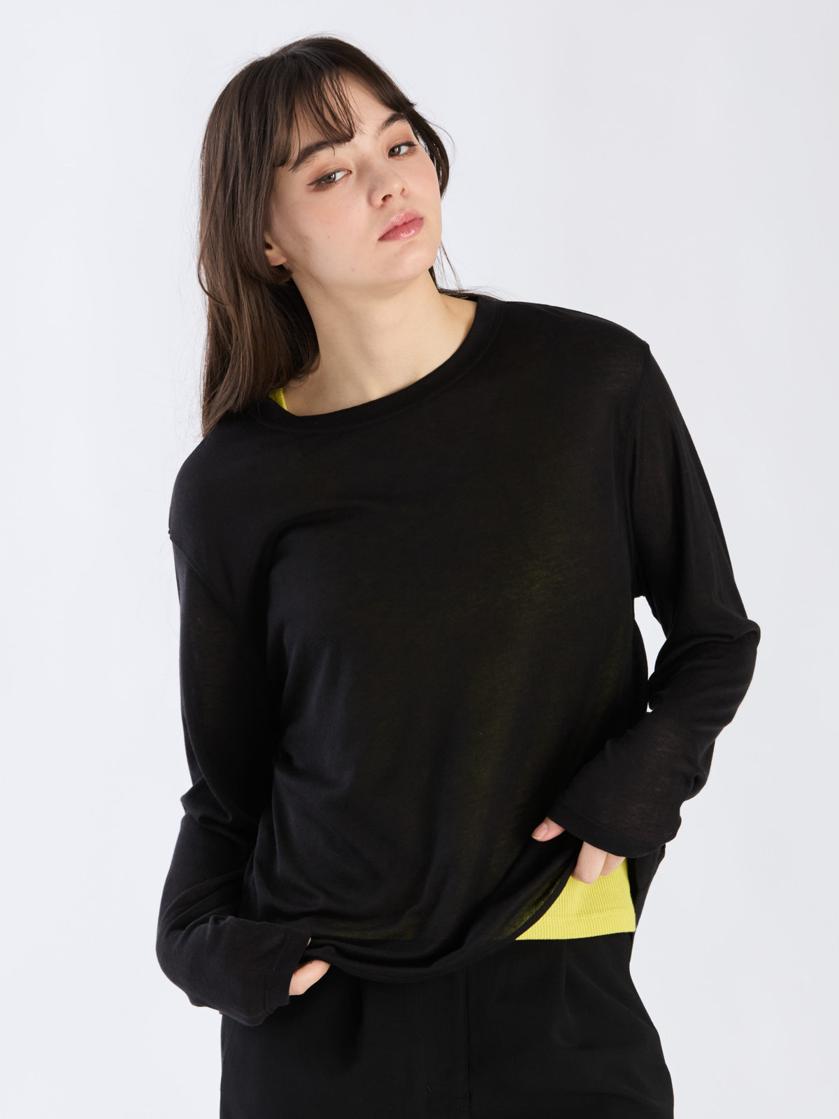 To b. by agnès b. 【Outlet】シアーボーイズロングTシャツ ブラック