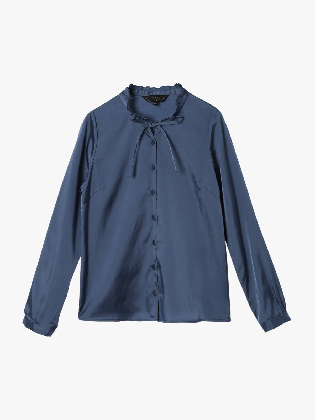 To b. by agnès b. 【Outlet】サテン ロングスリーブ フリル ブラウス ブルー
