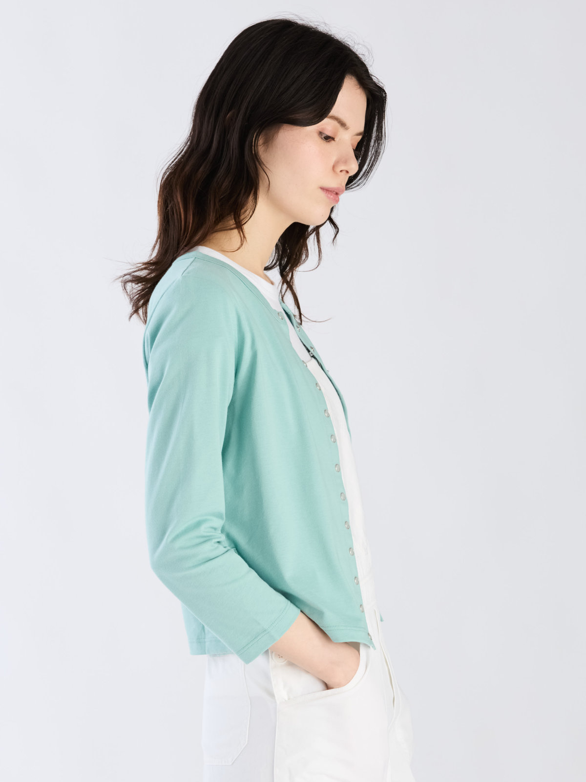 FEMME ウィメンズ オーガニックコットン 長袖 カーディガンプレッション "Le Petit" ライトグリーン