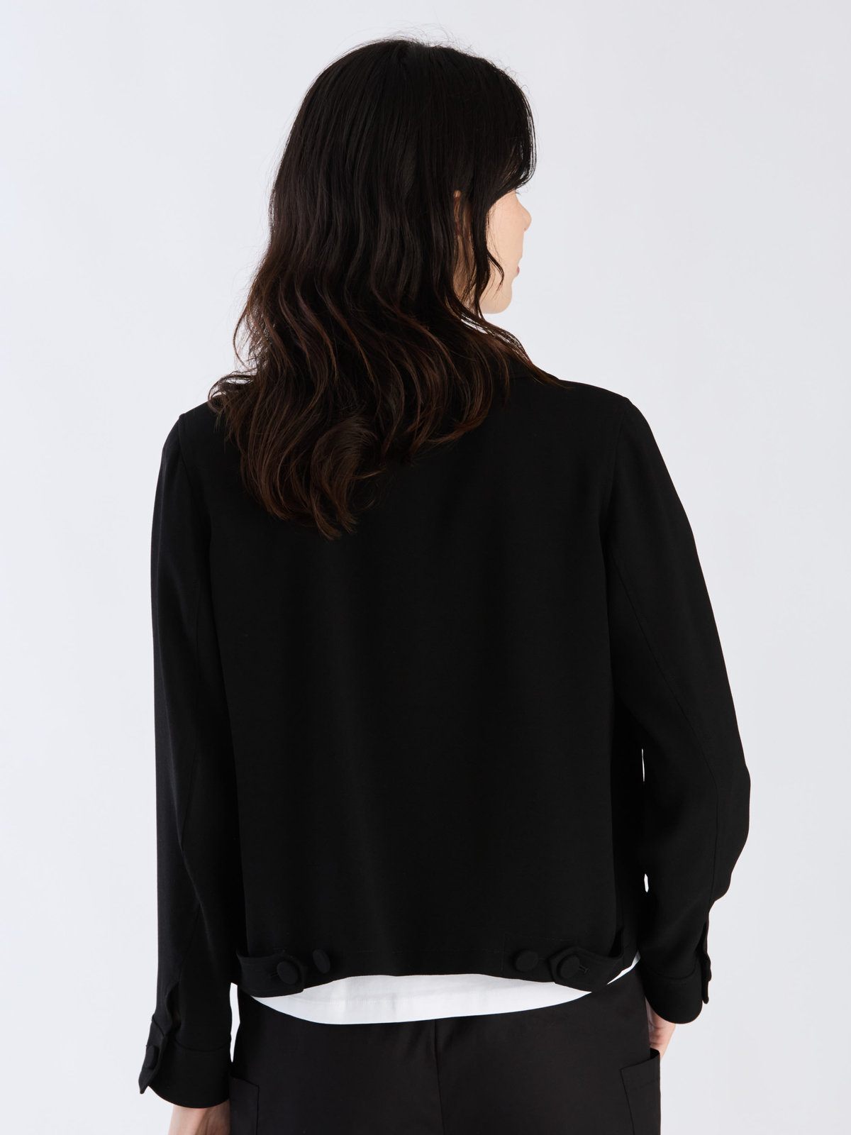 FEMME ウィメンズ ブラック トリアセテート クレープ 長袖 ブルゾン ブラック