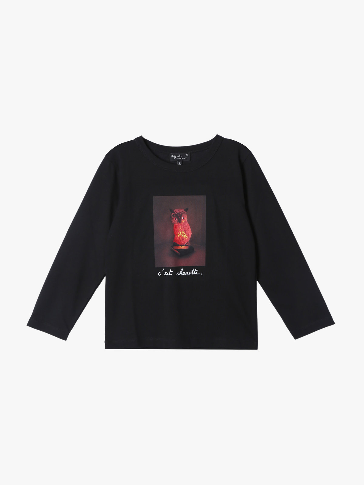 ENFANT ユニセックス キッズ プリント コットン 長袖 Tシャツ "C'est chouette" ブラック