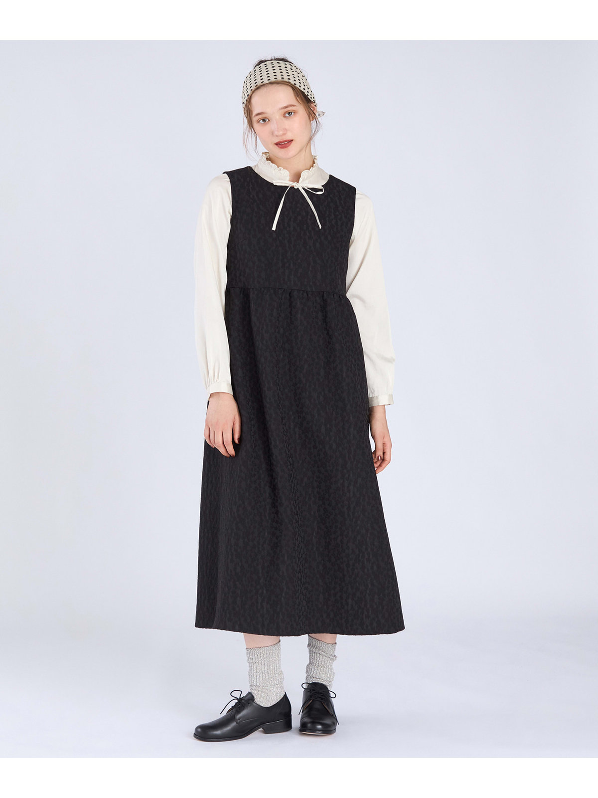 To b. by agnès b. 【Outlet】フラワージャカード ロング ワンピース ブラック