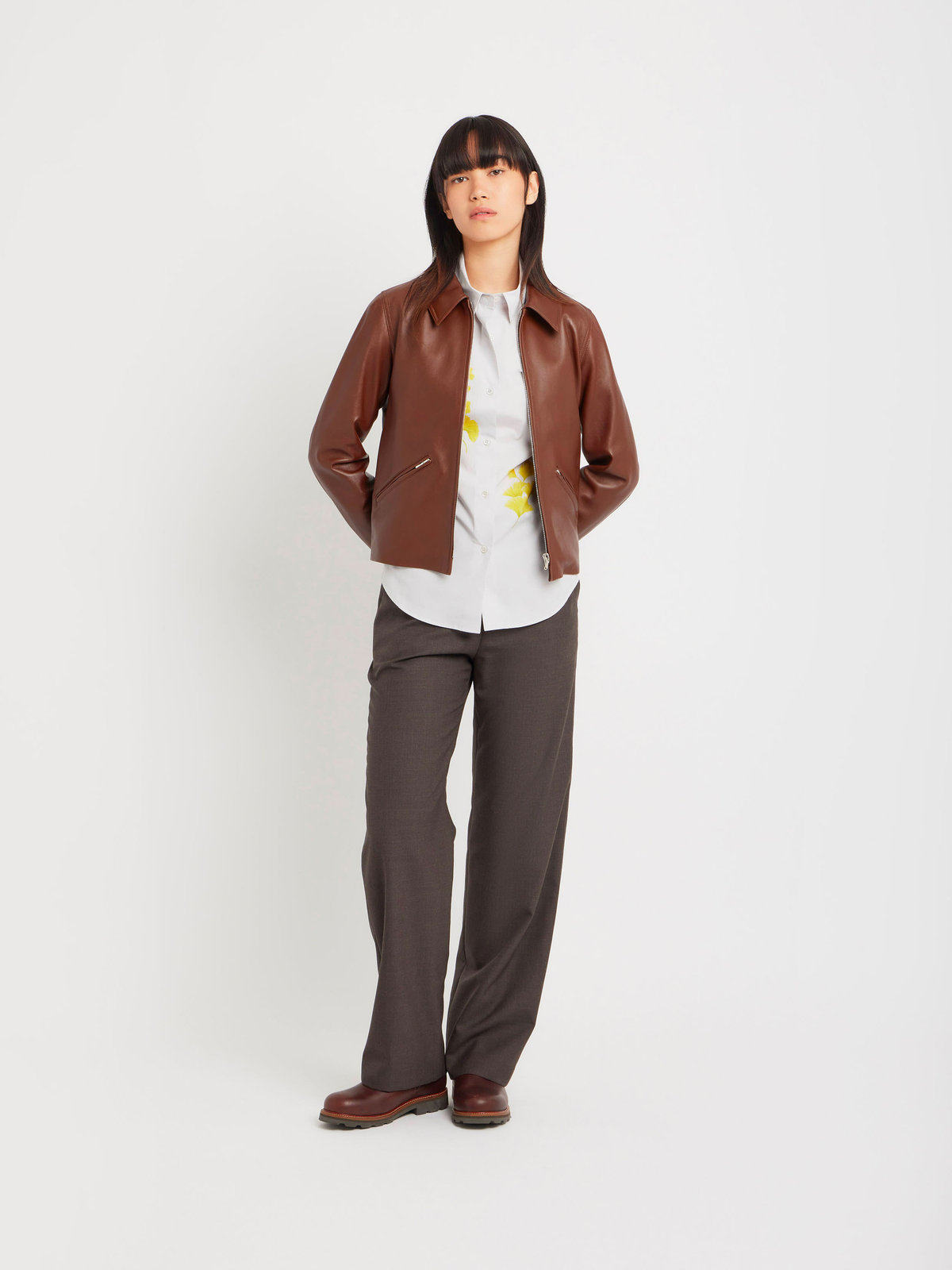 FEMME ウィメンズ コットン プリント 長袖 アーティスト ブラウス "Ma Za Si" グレー系その他