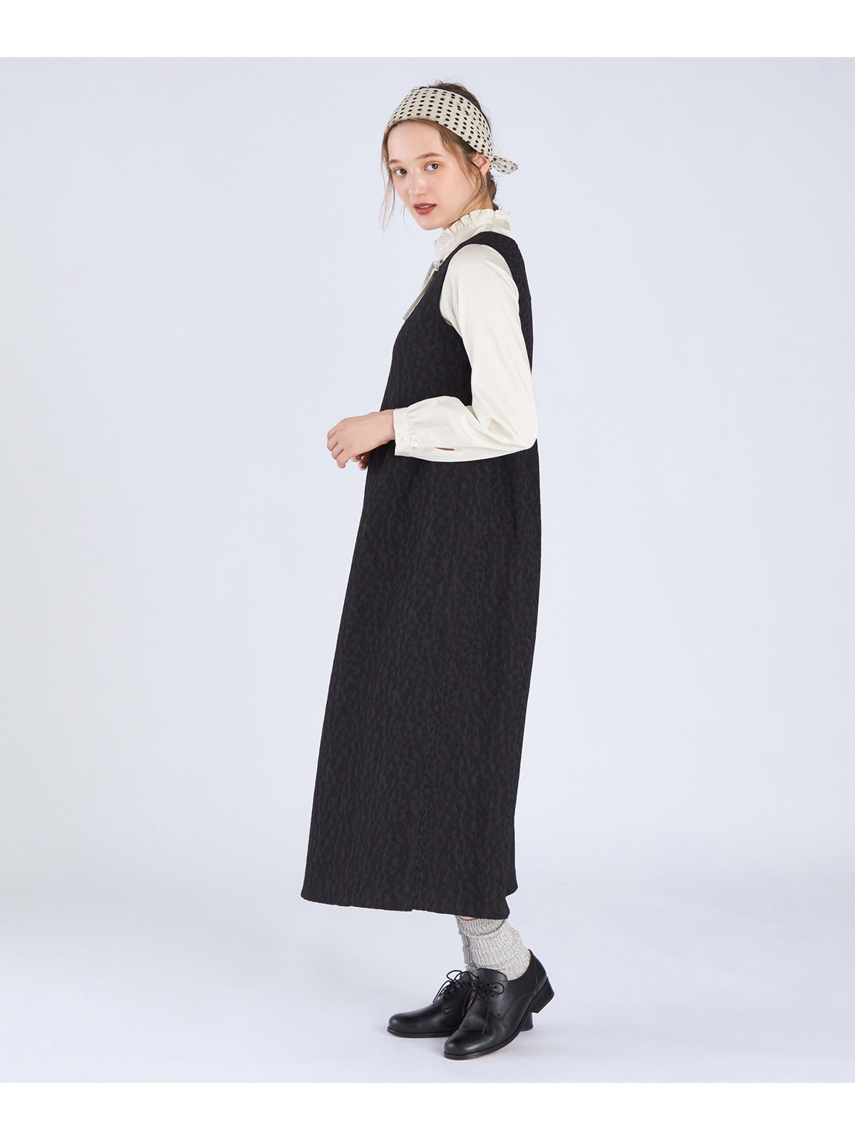 To b. by agnès b. 【Outlet】フラワージャカード ロング ワンピース ブラック