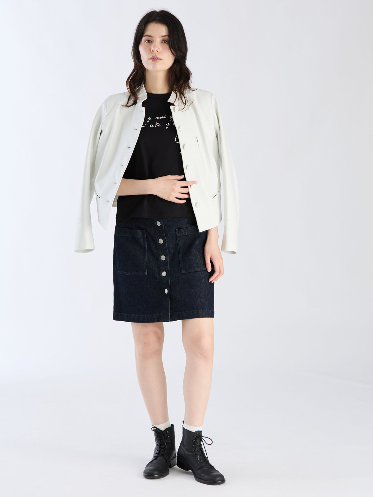FEMME ウィメンズ メッセージ プリント コットン 半袖 Tシャツ ”Quand je serai grande...” ブラック