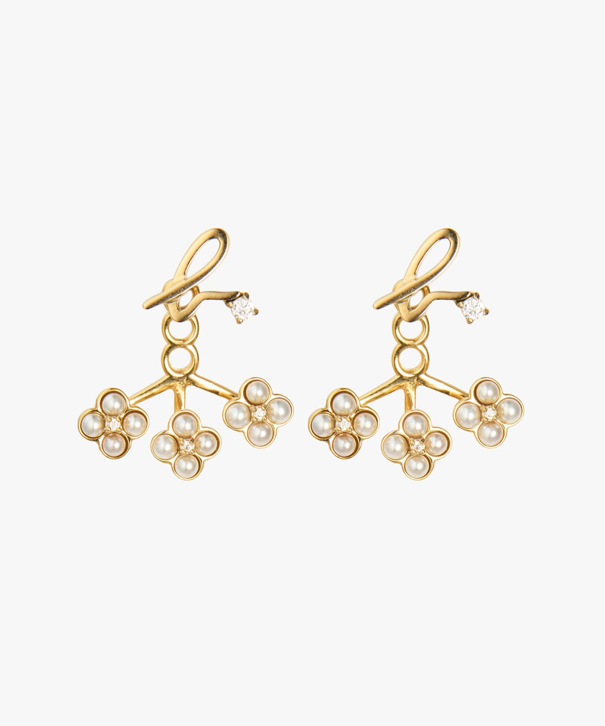 FEMME ウィメンズ b.ロゴ フラワーモチーフ パール ピアス "Double bloom" ゴールド