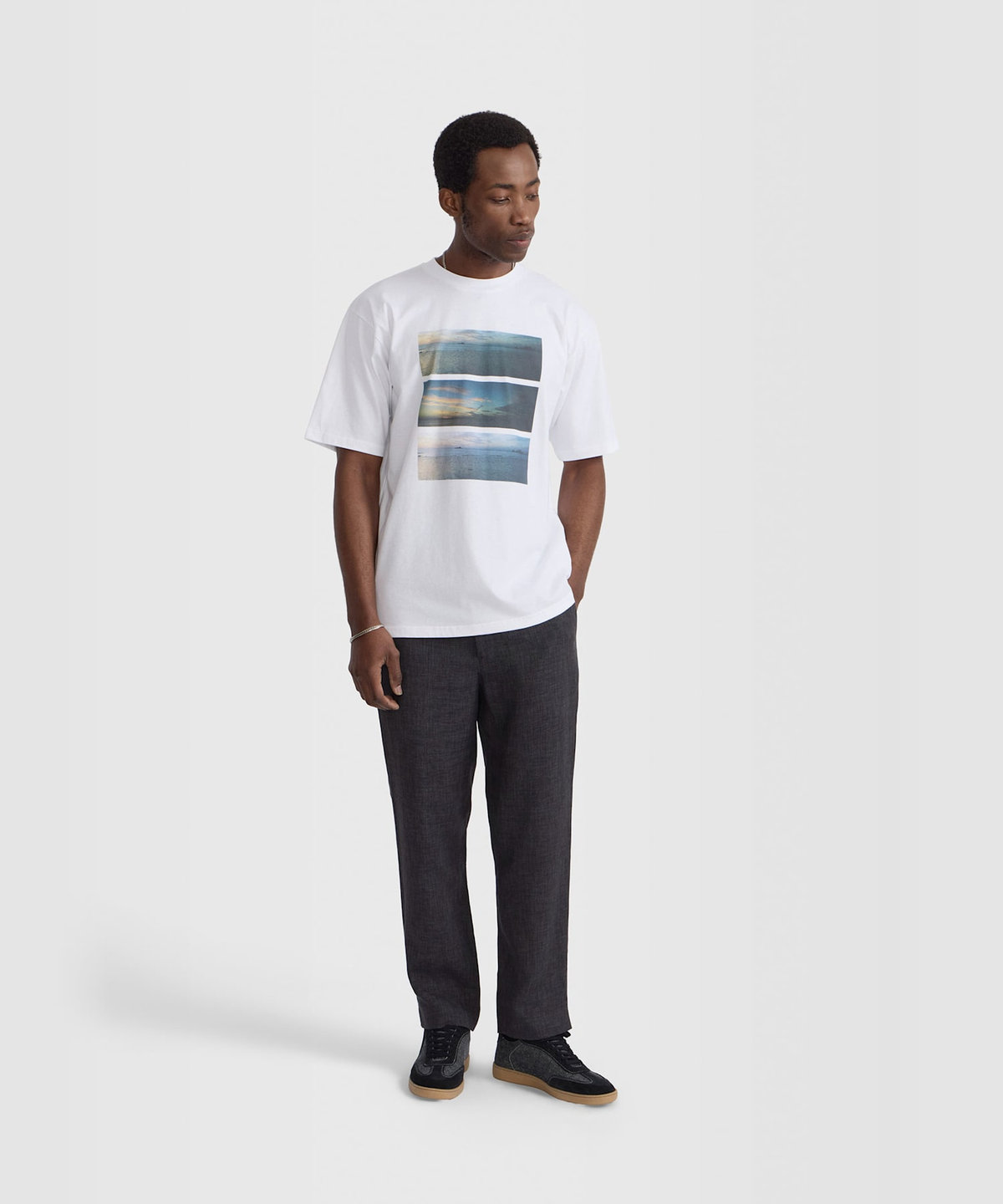 HOMME メンズ メンズ フォトプリント コットン 半袖 Tシャツ "Christof" ホワイト