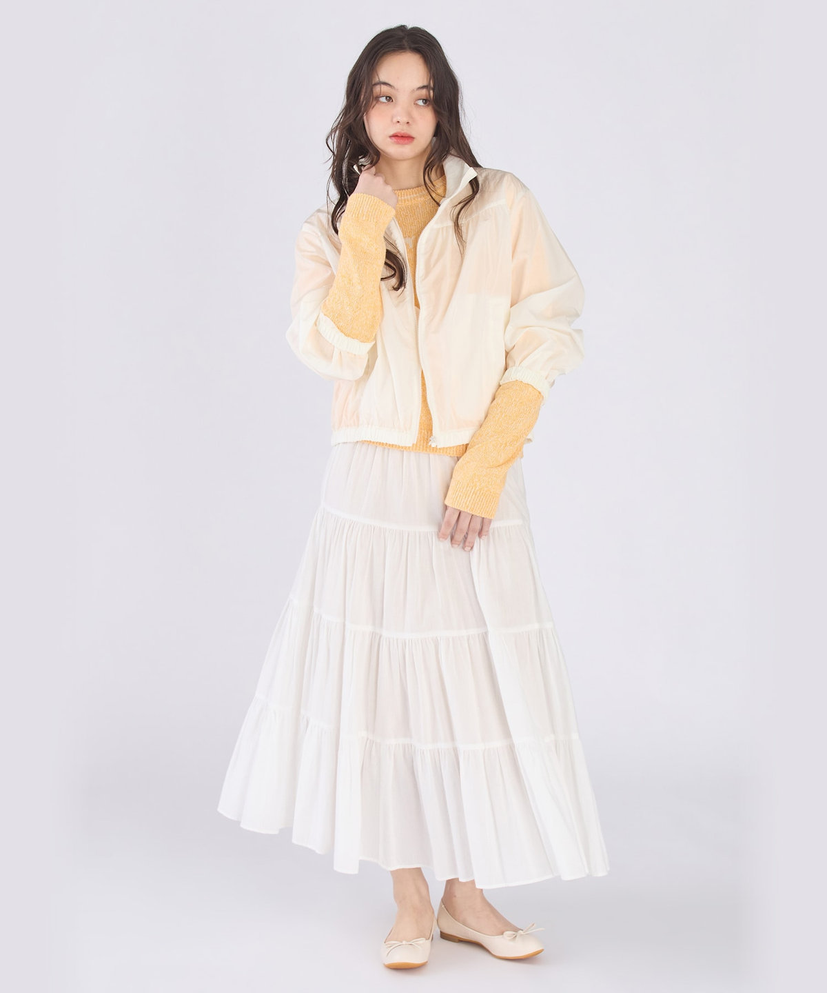 To b. by agnès b. ロゴ コットン ナイロン ジャカード 長袖 ニットプルオーバー オレンジ