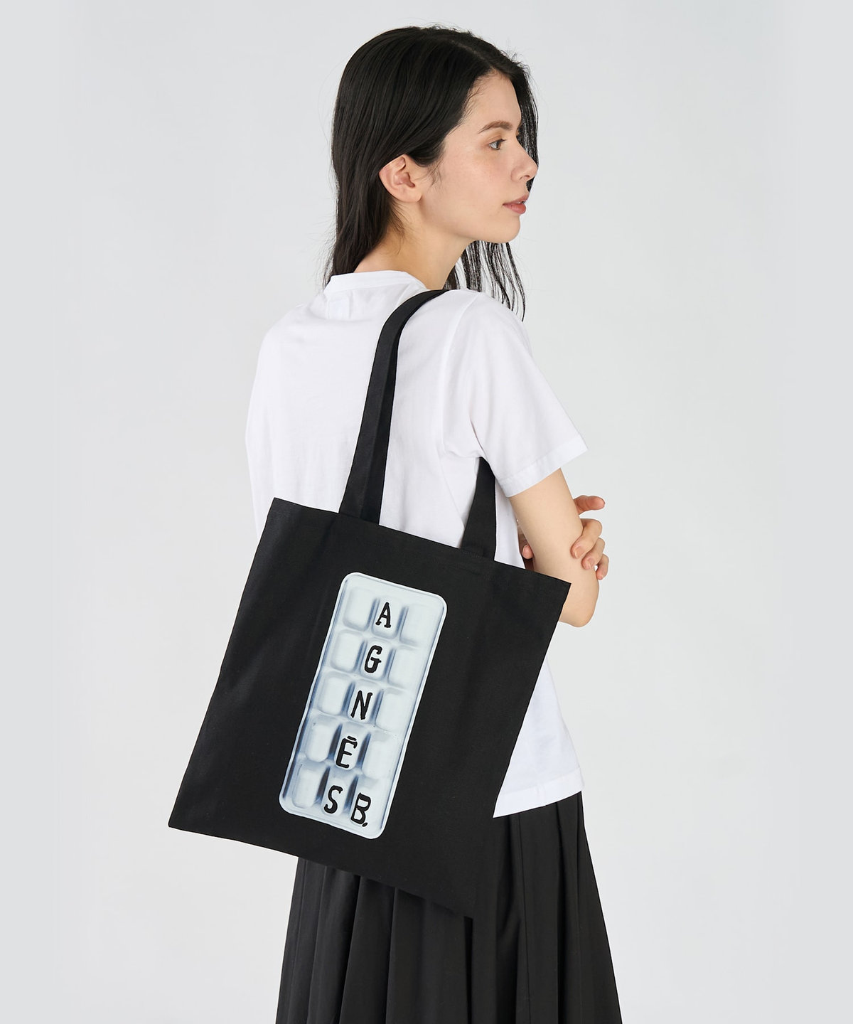 FEMME ウィメンズ 【by R 限定品】agnes b. フォトプリント コットン トートバッグ "Glacon" ブラック