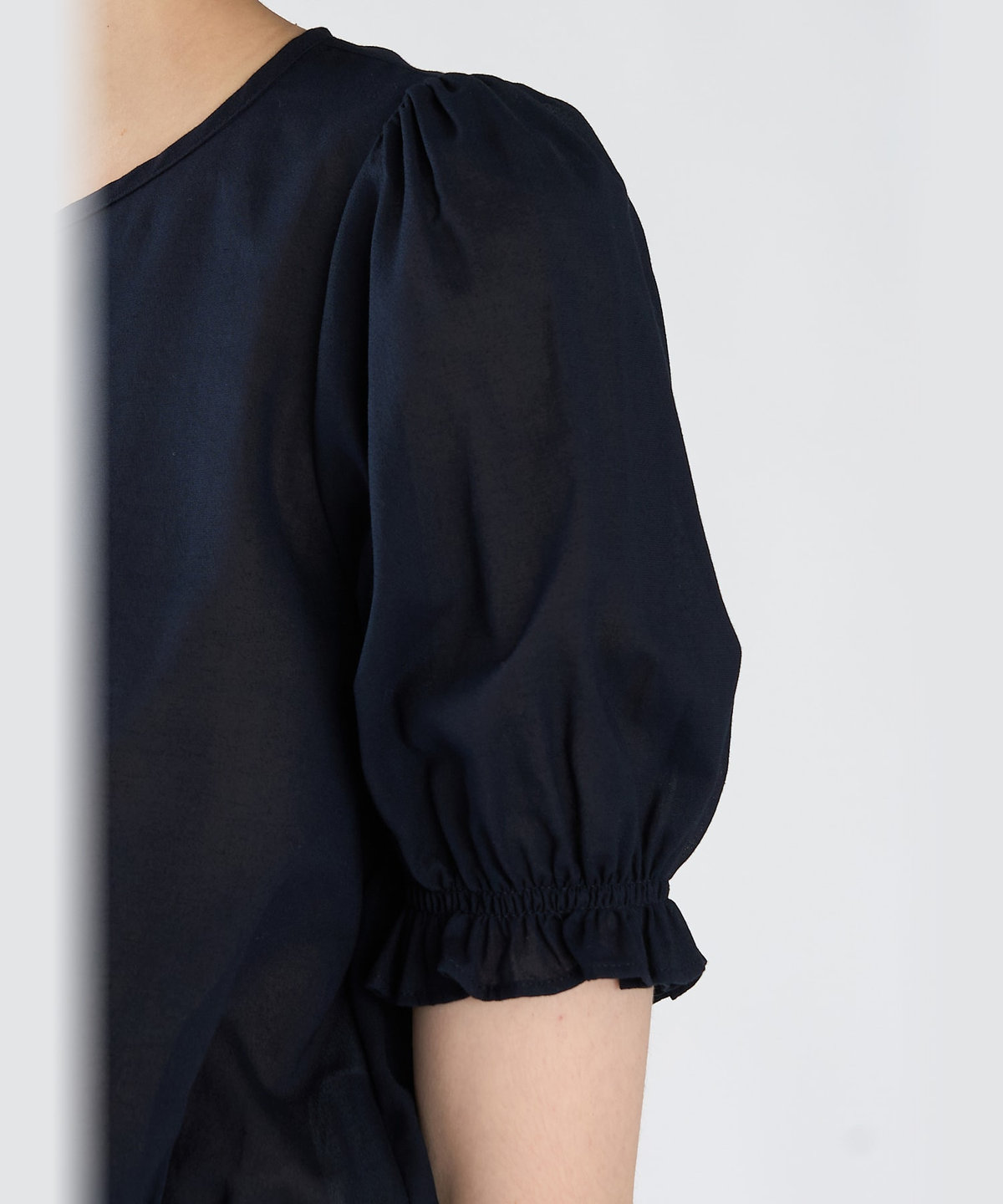 To b. by agnès b. コットン シフォン パフィー 半袖 ブラウス ネイビー