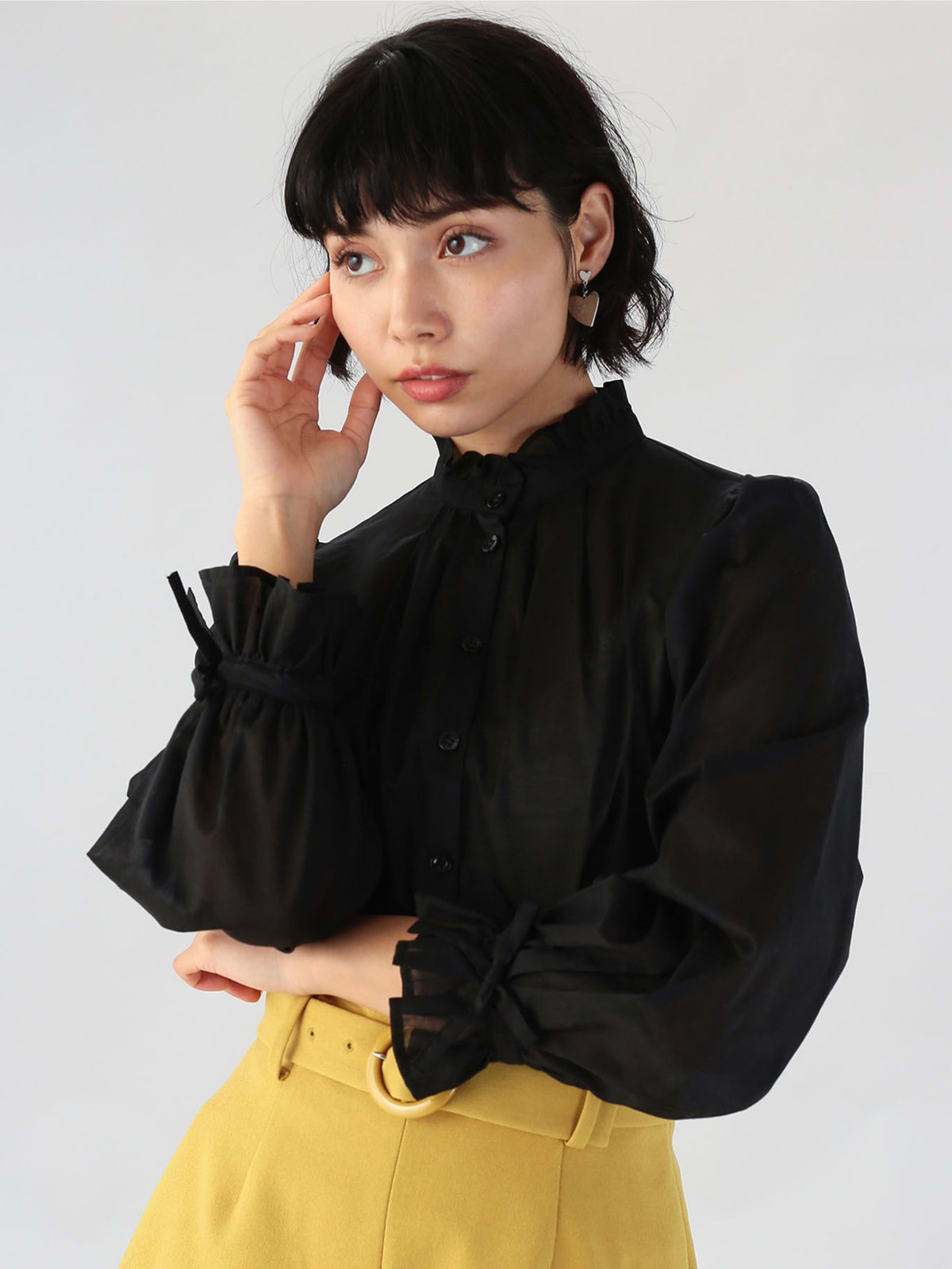 To b. by agnès b. コットンローン ロング ブラウス ブラック