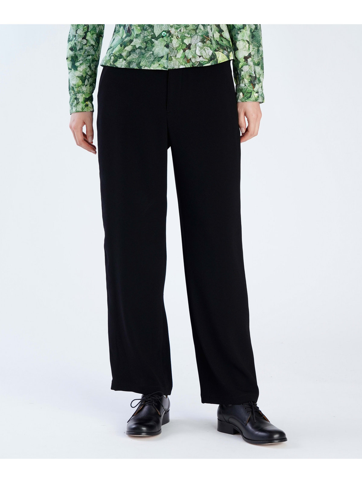 FEMME ウィメンズ ブラック トリアセテート クレープ ロングパンツ ”Boy” ブラック