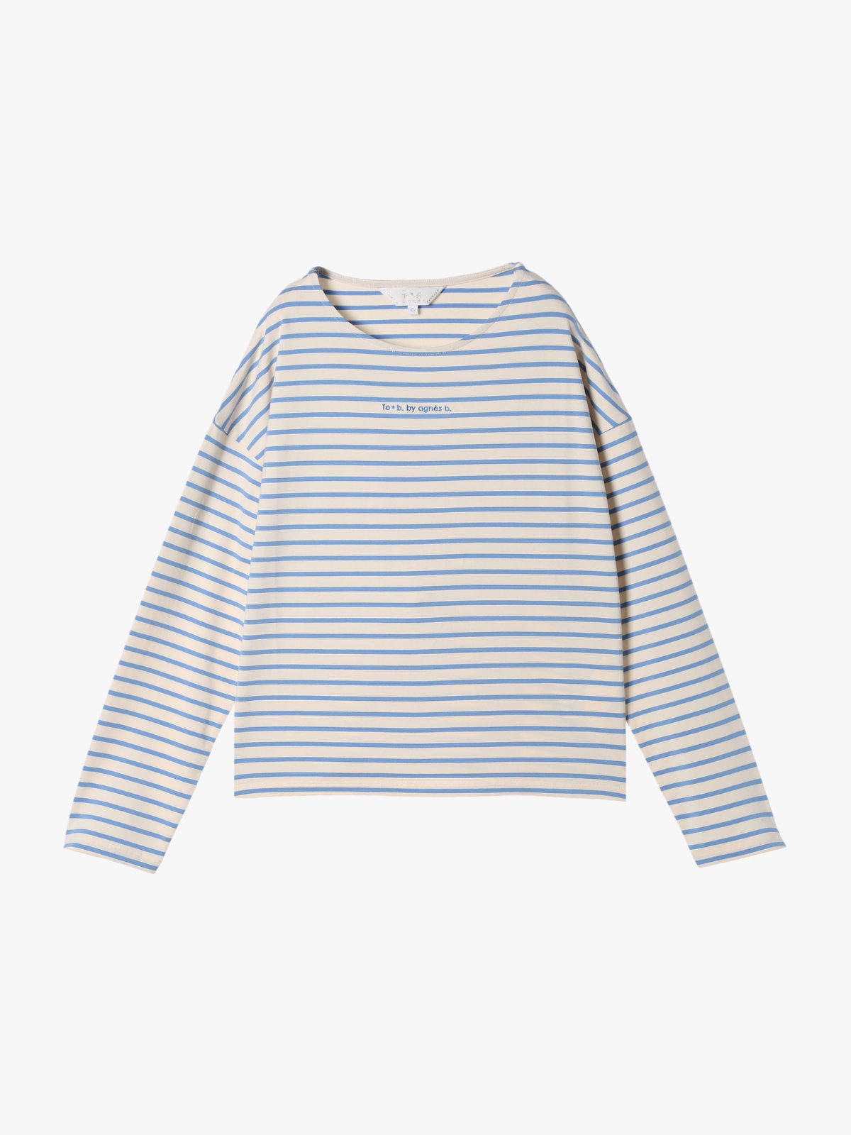 To b. by agnès b. ボーダー ロゴ 刺繍 長袖 Tシャツ ライトブルー