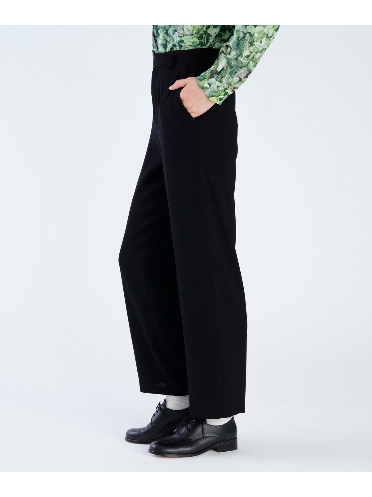 FEMME ウィメンズ ブラック トリアセテート クレープ ロングパンツ ”Boy” ブラック