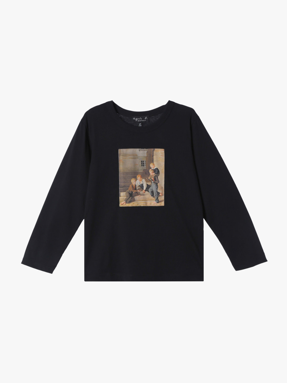 ENFANT ユニセックス キッズ プリント コットン 長袖 Tシャツ "Jeunes garcons" ブラック