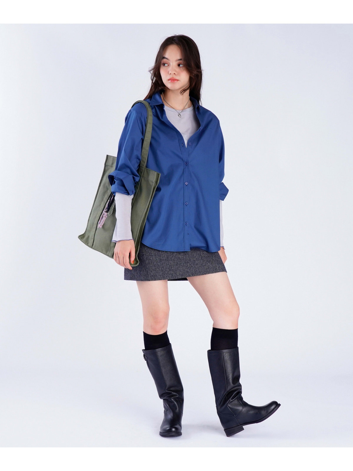 To b. by agnès b. 【Outlet】コットン ロングスリーブ シャツ ブルー