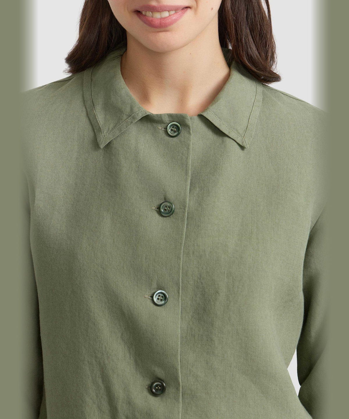 FEMME ウィメンズ リネン 長袖 シャツ "Perine" カーキ