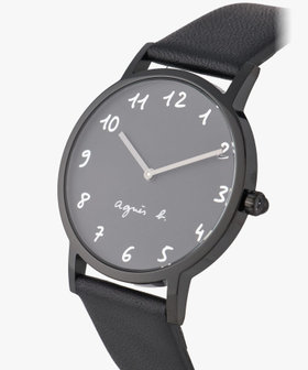 HOMME メンズ ブラック レザー ラウンド ウォッチ "Marcello" ブラック