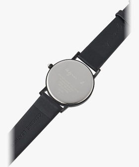 HOMME メンズ ブラック レザー ラウンド ウォッチ "Marcello" ブラック
