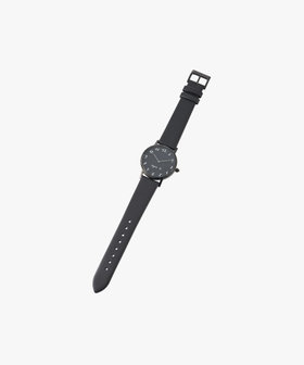 HOMME メンズ ブラック レザー ラウンド ウォッチ "Marcello" ブラック