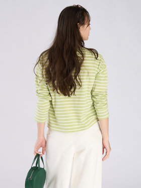 To b. by agnès b. ボーダー ロゴ 刺繍 長袖 Tシャツ グリーン