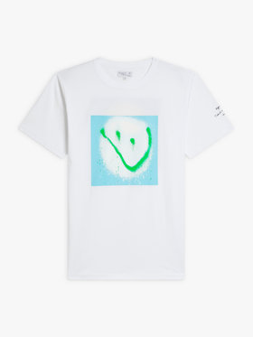 HOMME メンズ メンズ オーガニックコットン プリント 半袖 アーティスト Tシャツ ”KATSU” ホワイト