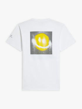 HOMME メンズ メンズ オーガニックコットン プリント 半袖 アーティスト Tシャツ ”KATSU” ホワイト