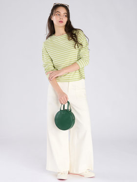 To b. by agnès b. ボーダー ロゴ 刺繍 長袖 Tシャツ グリーン