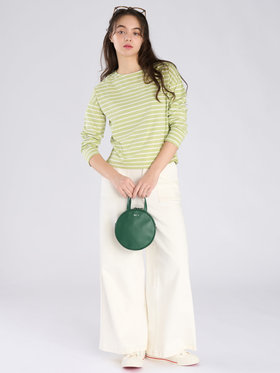 To b. by agnès b. ボーダー ロゴ 刺繍 長袖 Tシャツ グリーン