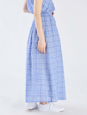 To b. by agnès b. 【Outlet】【セットアップ対応商品】ギンガムロングスカート ブルー