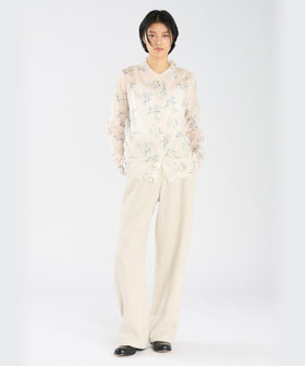 FEMME ウィメンズ フローラル プリント コットン 長袖 ブラウス "Fine" アイボリー