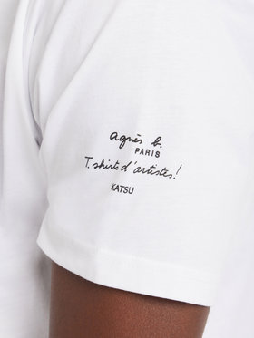 HOMME メンズ メンズ オーガニックコットン プリント 半袖 アーティスト Tシャツ ”KATSU” ホワイト