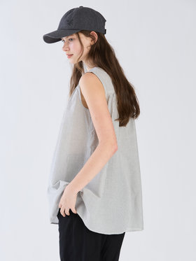 To b. by agnès b. 【Outlet】ストライプ コットンボイル ノースリーブ ブラウス ブラック