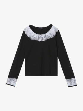 FEMME ウィメンズ 【Outlet】チュールプリント ラグラン 長袖 Tシャツ "Delphe" ブラック