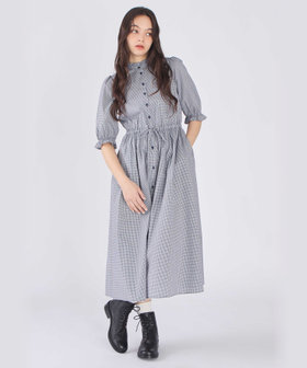 To b. by agnès b. ギンガムチェック コットン フリル ワンピース ネイビー