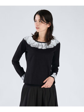 FEMME ウィメンズ 【Outlet】チュールプリント ラグラン 長袖 Tシャツ "Delphe" ブラック