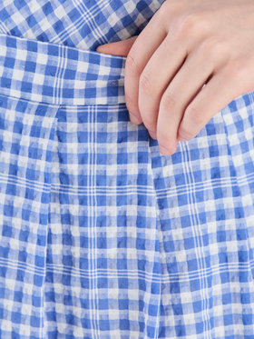 To b. by agnès b. 【Outlet】【セットアップ対応商品】ギンガムロングスカート ブルー