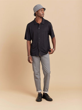 HOMME メンズ メンズ リネン ジャージー 半袖 シャツ "Maui" ブラック