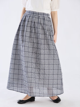 To b. by agnès b. 【Outlet】【セットアップ対応商品】ギンガムロングスカート ネイビー