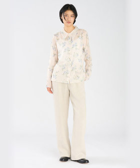 FEMME ウィメンズ フローラル プリント コットン 長袖 ブラウス "Fine" アイボリー